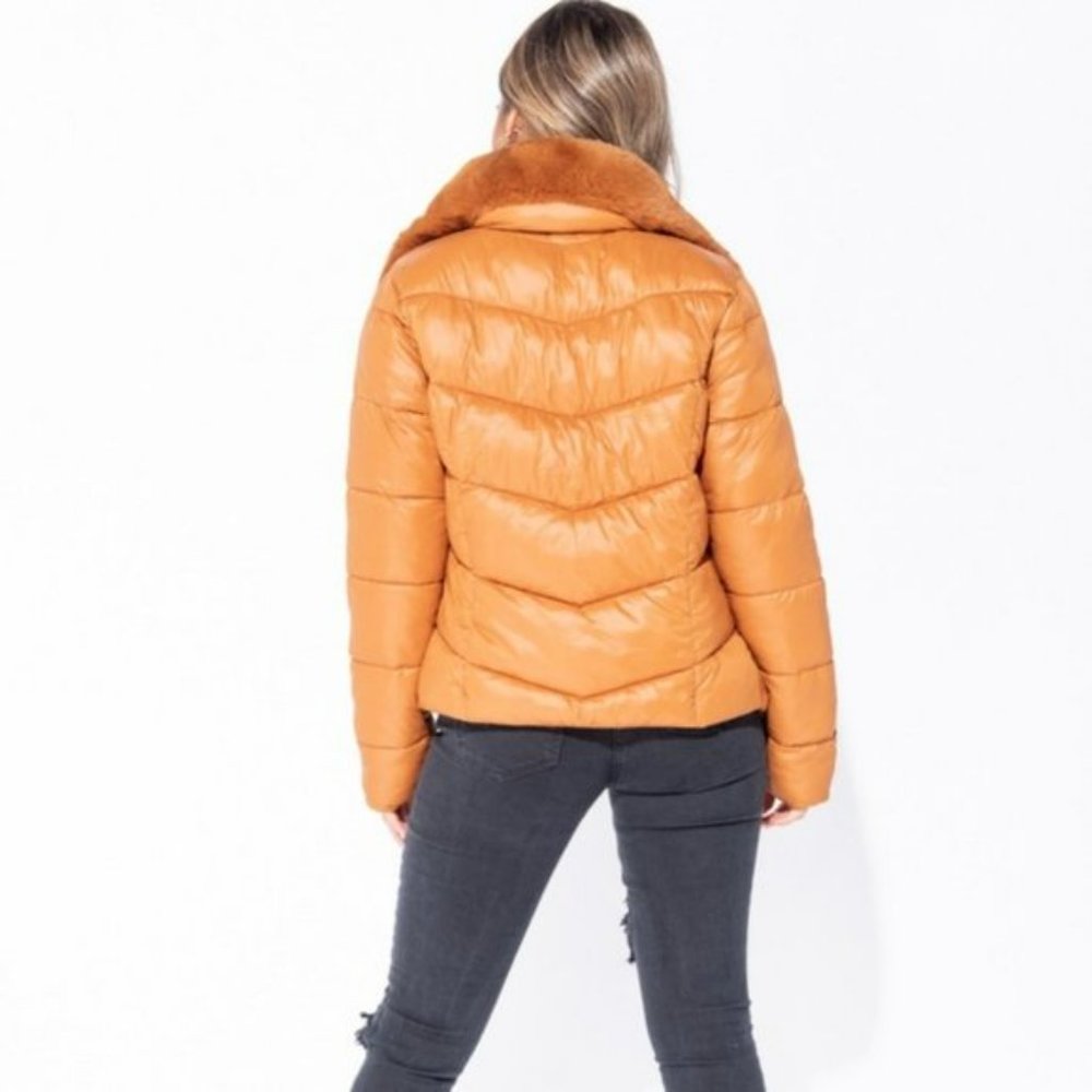 Long Sleeve Faux Fur Collar Padded Puffer Jacket - Picture 3 of 9